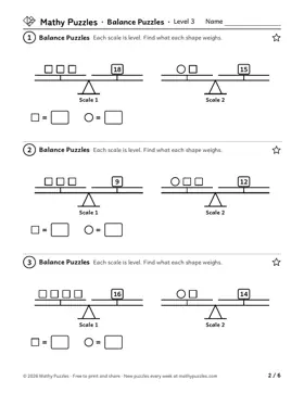 Balance Puzzles, Level 3: a page from the free set