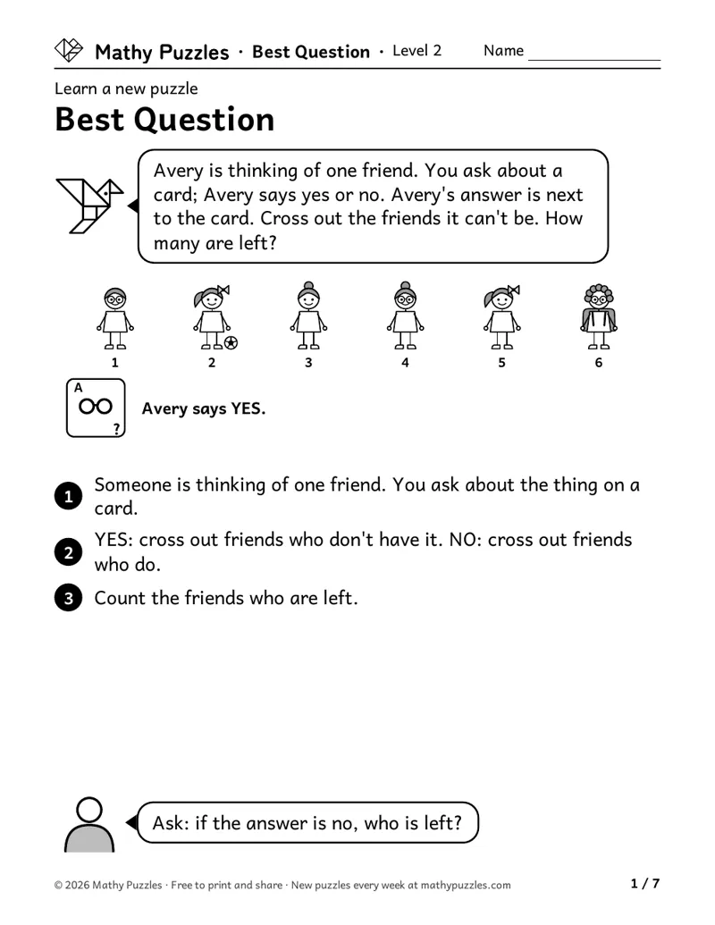 Best Question, Level 2 Learn sheet with a worked example