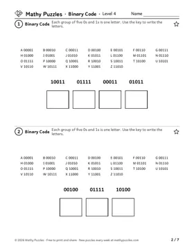 Binary Code, Level 4: a page from the free set