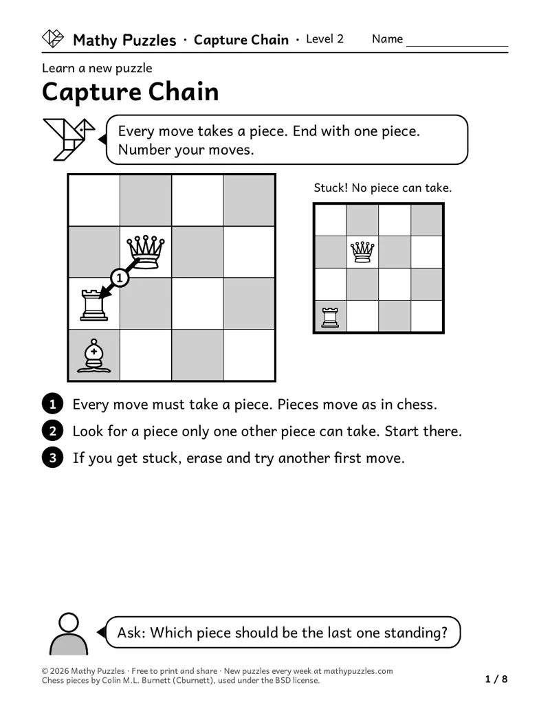 Capture Chain, Level 2 Learn sheet with a worked example