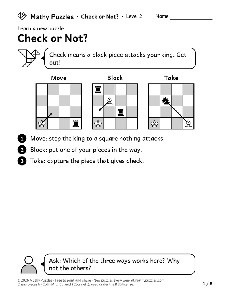 Check or Not?, Level 2 Learn sheet with a worked example