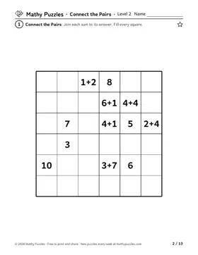 Connect the Pairs, Level 2: a page from the free set
