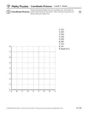Coordinate Pictures, Level 3: a page from the free set