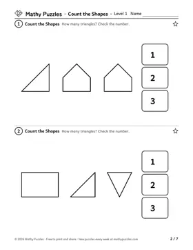 Count the Shapes, Level 1: a page from the free set