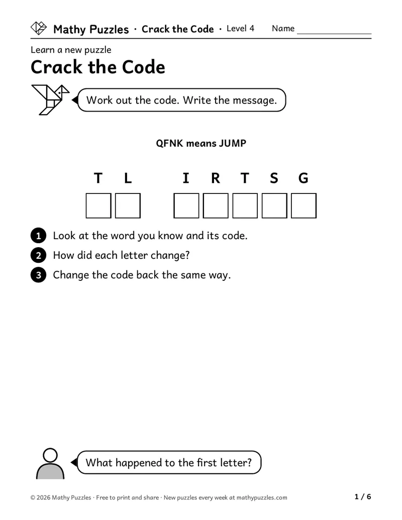 Crack the Code, Level 4 Learn sheet with a worked example