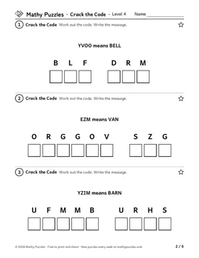 Crack the Code, Level 4: a page from the free set