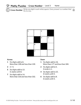 Cross-Number, Level 3: a page from the free set
