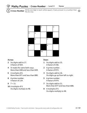 Cross-Number, Level 4: a page from the free set