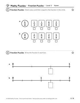 Fraction Puzzles, Level 3: a page from the free set