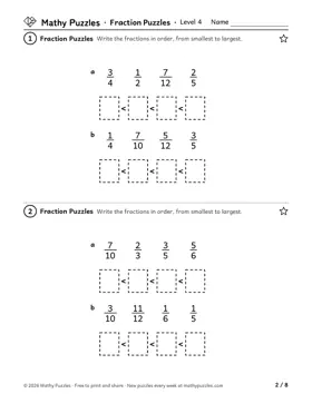 Fraction Puzzles, Level 4: a page from the free set