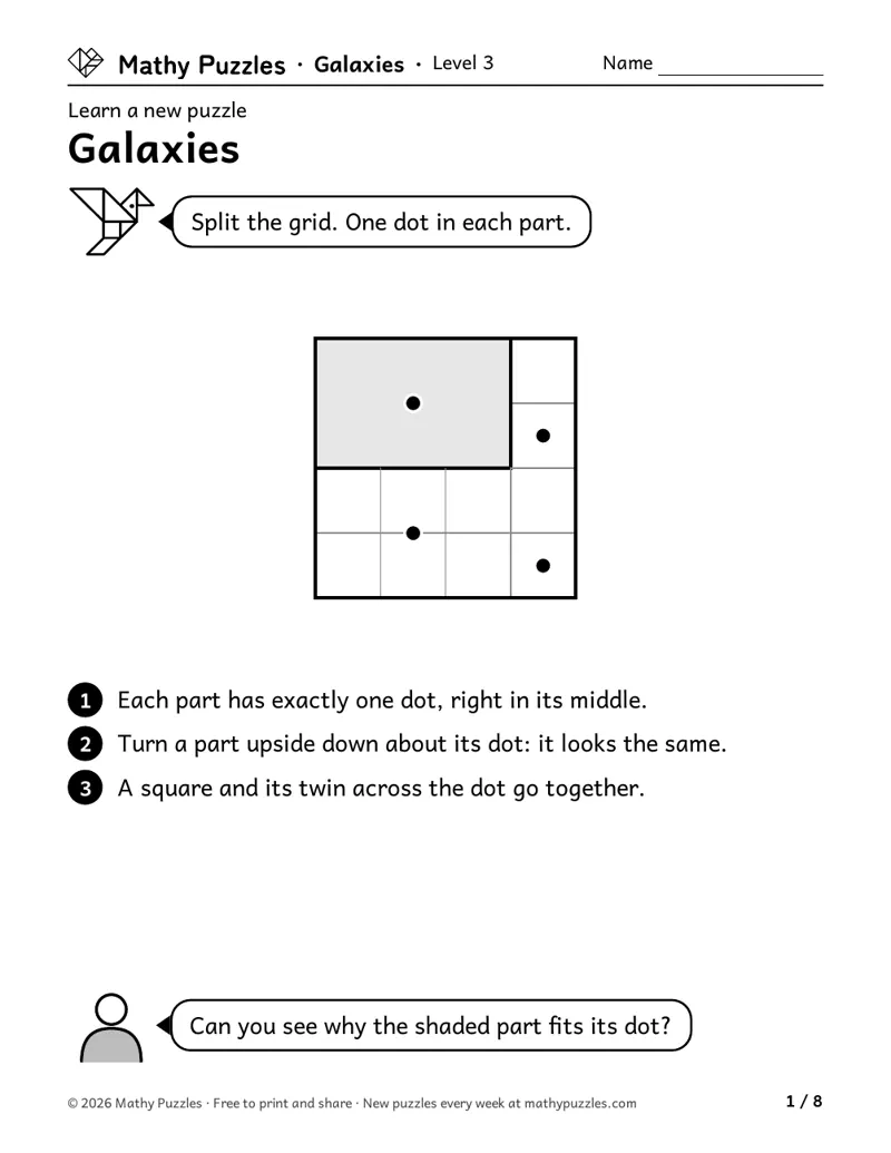 Galaxies, Level 3 Learn sheet with a worked example