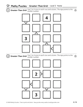Greater-Than Grid, Level 2: a page from the free set