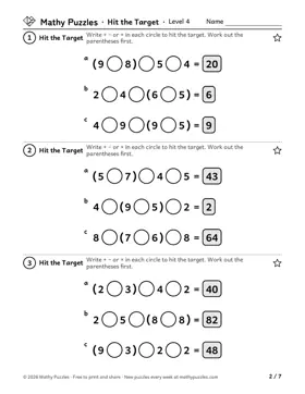 Hit the Target, Level 4: a page from the free set