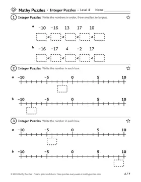 Integer Puzzles, Level 4: a page from the free set