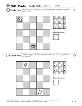 Knight Paths, Level 3: a page from the free set