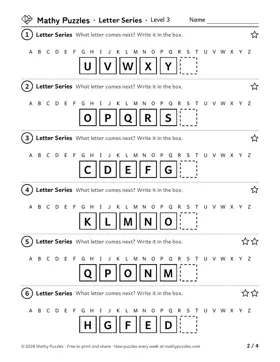Letter Series, Level 3: a page from the free set