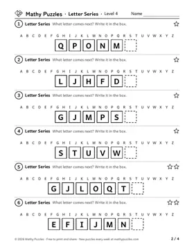 Letter Series, Level 4: a page from the free set