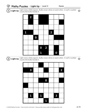 Light Up, Level 4: a page from the free set