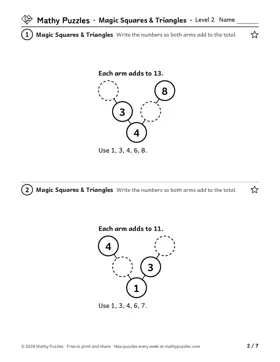 Magic Squares & Triangles, Level 2: a page from the free set