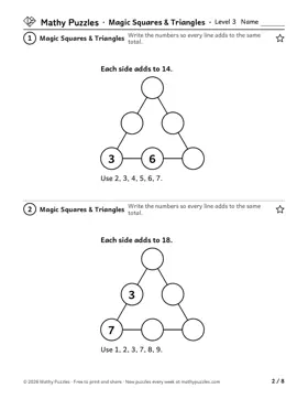 Magic Squares & Triangles, Level 3: a page from the free set