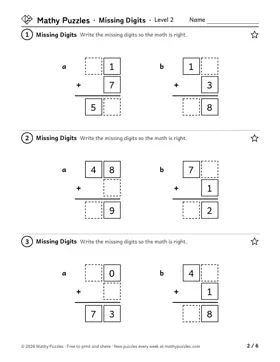 Missing Digits, Level 2: a page from the free set