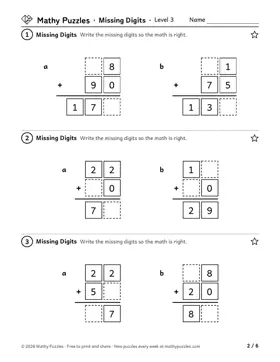 Missing Digits, Level 3: a page from the free set
