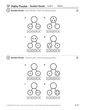 Number Bonds, Level 1: a page from the free set