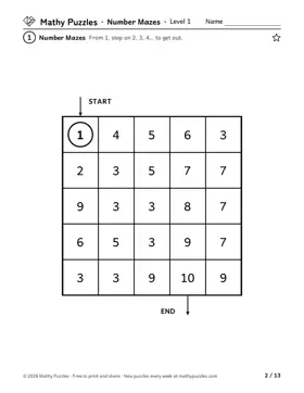 Number Mazes, Level 1: a page from the free set