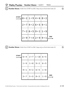 Number Mazes, Level 2: a page from the free set
