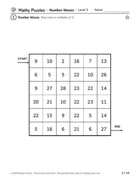 Number Mazes, Level 3: a page from the free set