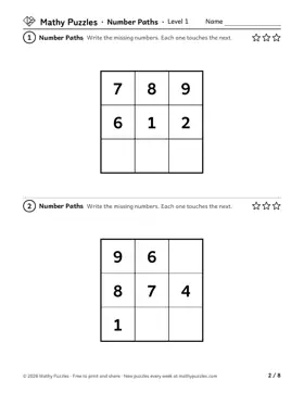 Number Paths, Level 1: a page from the free set