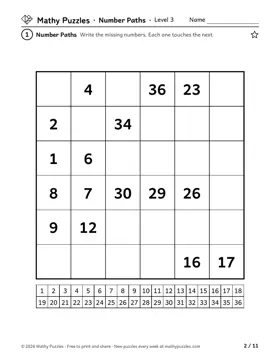 Number Paths, Level 3: a page from the free set