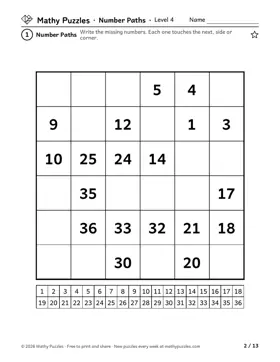 Number Paths, Level 4: a page from the free set