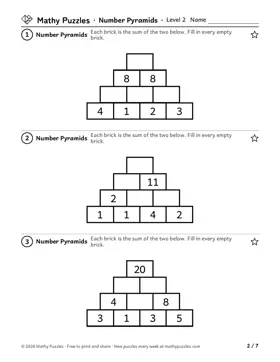 Number Pyramids, Level 2: a page from the free set