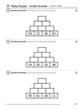 Number Pyramids, Level 3: a page from the free set