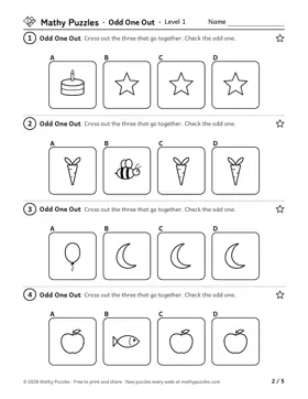 Odd One Out, Level 1: a page from the free set