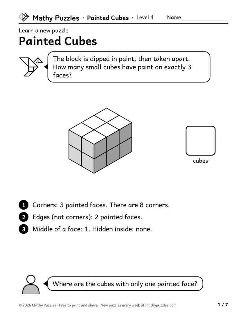 Painted Cubes, Level 4 Learn sheet with a worked example