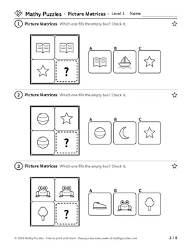 Picture Matrices, Level 1: a page from the free set