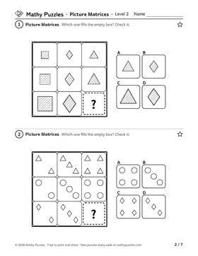 Picture Matrices, Level 2: a page from the free set