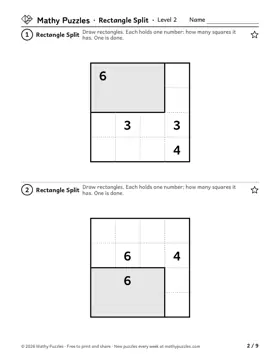 Rectangle Split, Level 2: a page from the free set
