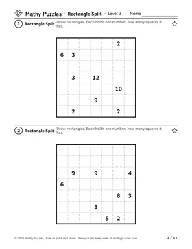 Rectangle Split, Level 3: a page from the free set