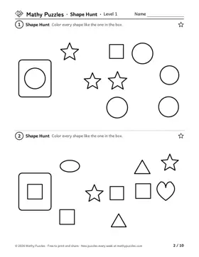 Shape Hunt, Level 1: a page from the free set