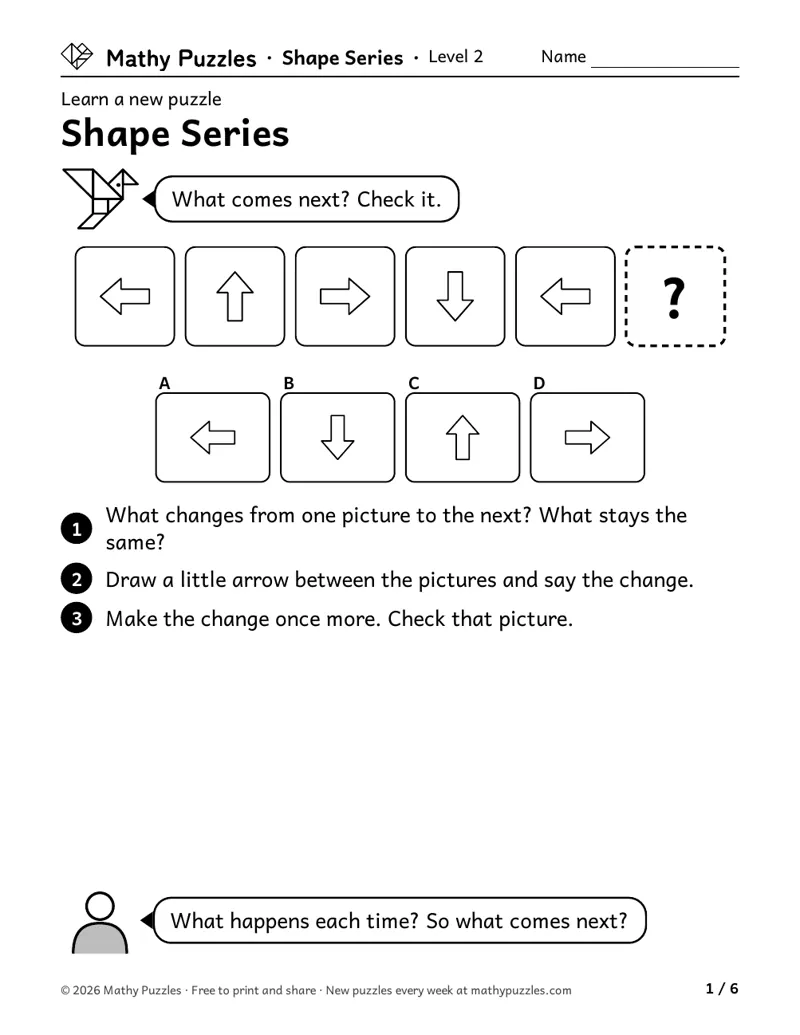 Shape Series, Level 2 Learn sheet with a worked example