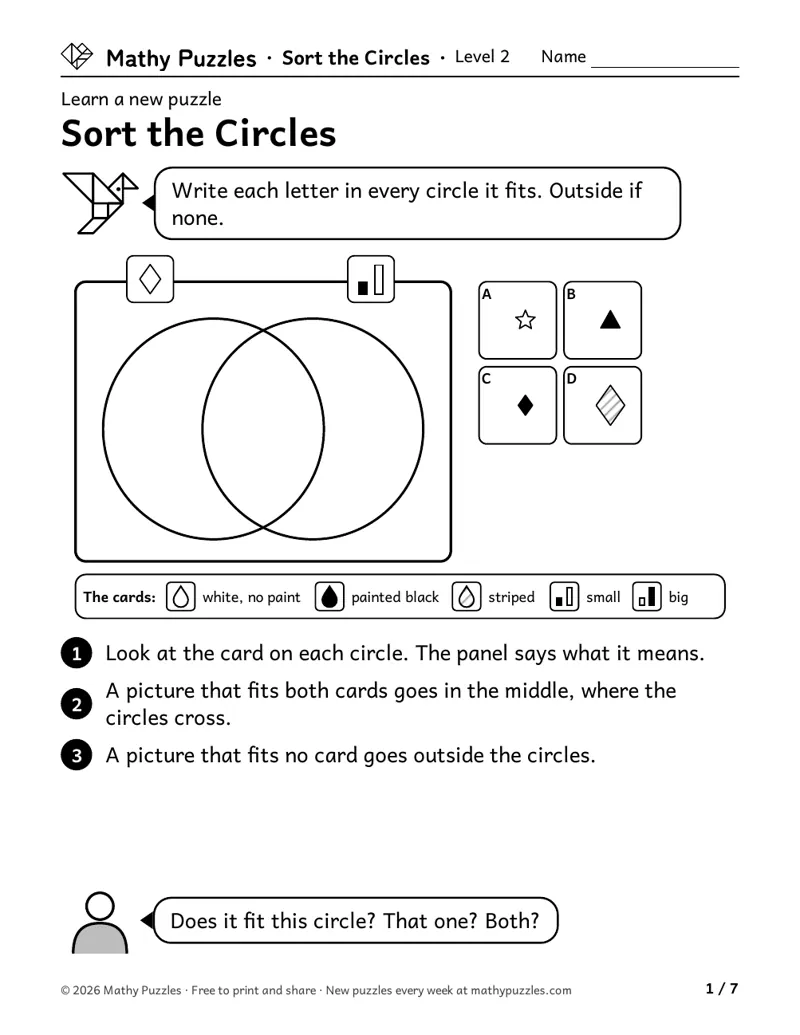 Sort the Circles, Level 2 Learn sheet with a worked example