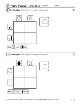 Sorting Box, Level 1: a page from the free set