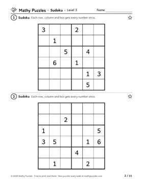 Sudoku, Level 3: a page from the free set