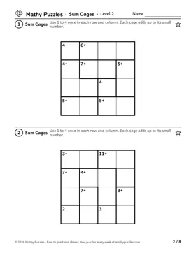Sum Cages, Level 2: a page from the free set