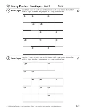 Sum Cages, Level 3: a page from the free set