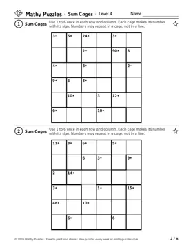 Sum Cages, Level 4: a page from the free set