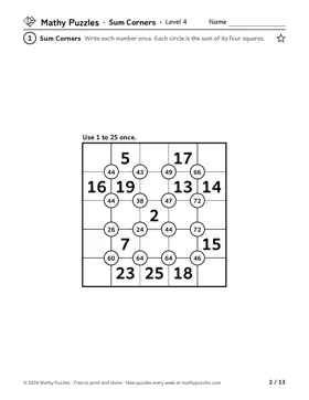 Sum Corners, Level 4: a page from the free set